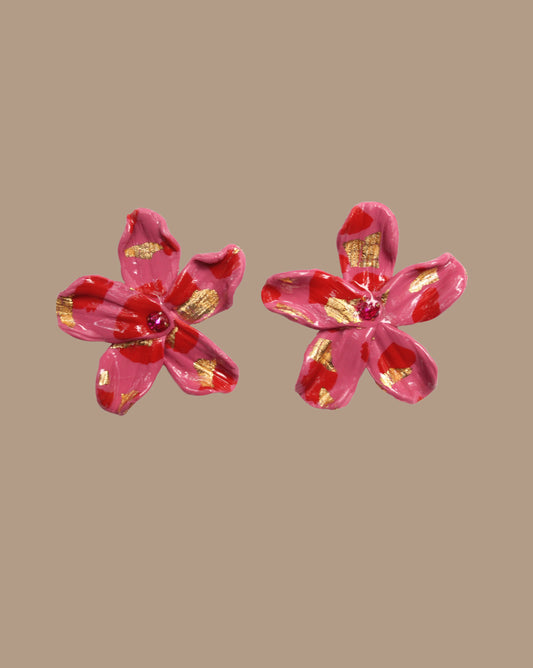 AROS FLORES ROSADO ROJO DORADO PIEDRA FUCSIA FLOWERS