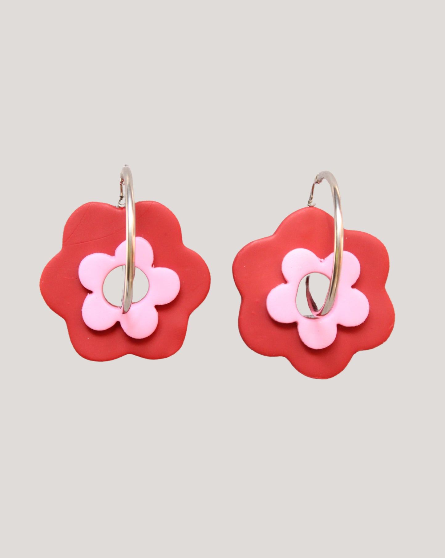AROS FLOR ROJO ROSADO CON ARGOLLA DAHLIA