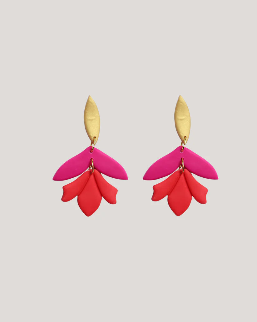 COLLAR VERA + AROS PIKA ROJO FUCSIA DORADO