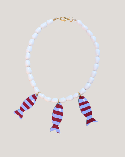 COLLAR PECES RAYAS BURDEO CELESTE