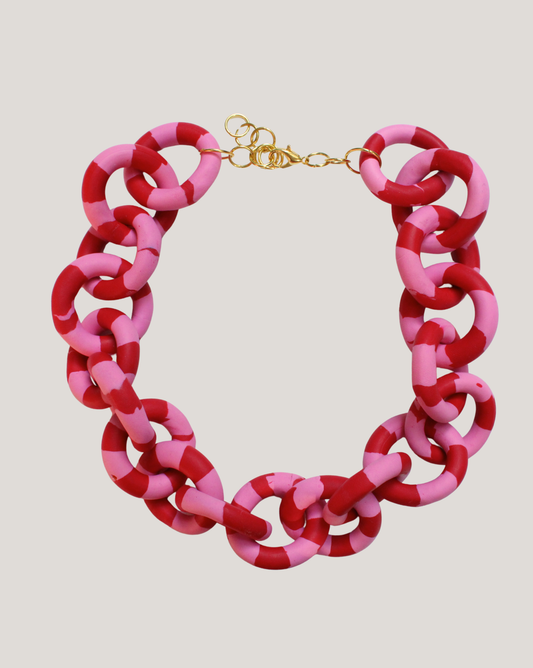 COLLAR ESLABÓN ROSADO ROJO