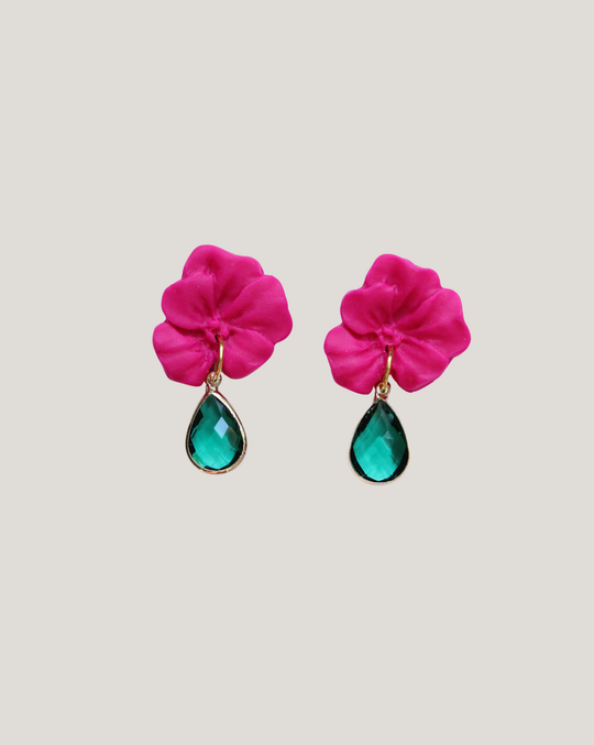 AROS FLOR JAZMÍN FUCSIA PIEDRA VERDE