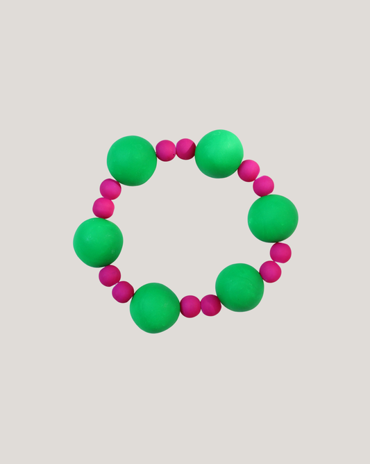 PULSERA PELOTAS VERDE Y FUCSIA