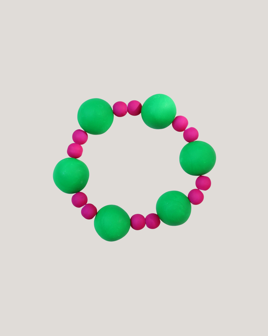 PULSERA PELOTAS VERDE Y FUCSIA
