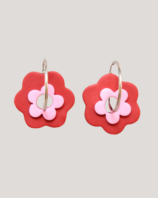 AROS FLOR ROJO ROSADO CON ARGOLLA DAHLIA