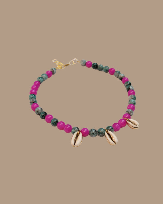 COLLAR ROSADO TURQUESA CONCHAS
