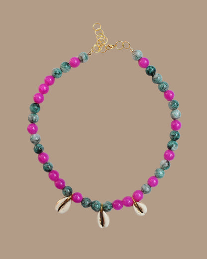 COLLAR ROSADO TURQUESA CONCHAS
