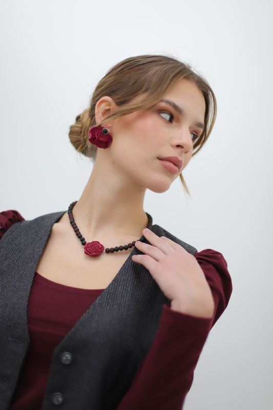 AROS FLOR BURDEO NEGRO + COLLAR BROTE