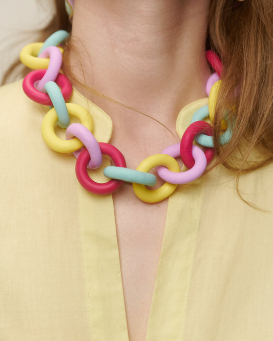 COLLAR ESLABÓN COLORES FUCSIA CELESTE AMARILLO LILA