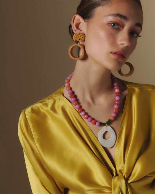 AROS CLAVEL + COLLAR MARGOT LILA NARANJO